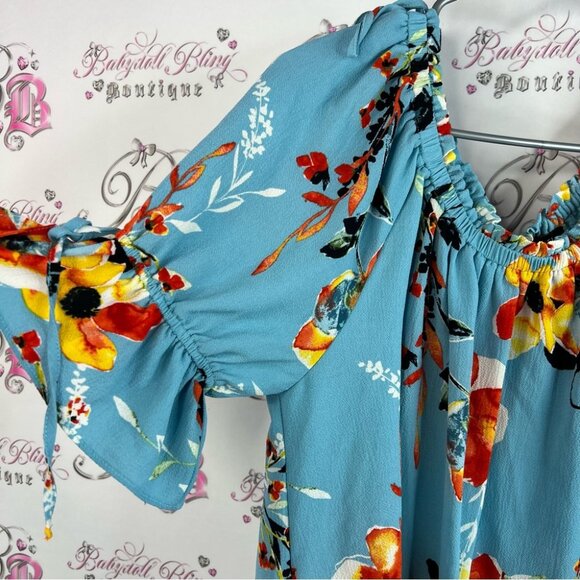 Zac & Rachel top ruffle detail flowers smock details  Blue Floral Blouse flowy - Picture 6 of 12